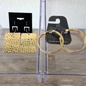 Goldtone chunky Large dangle & Hoop earrings • 2 Pairs